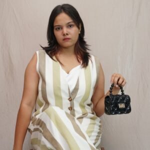 Green Stripers waist-coat 2pcs co-ord set