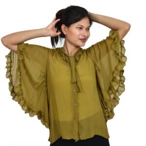 Butterfly Tieable Collar Sheer Shirt