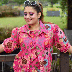 Hot Pink Floral 3 Pieces Co-ord Set